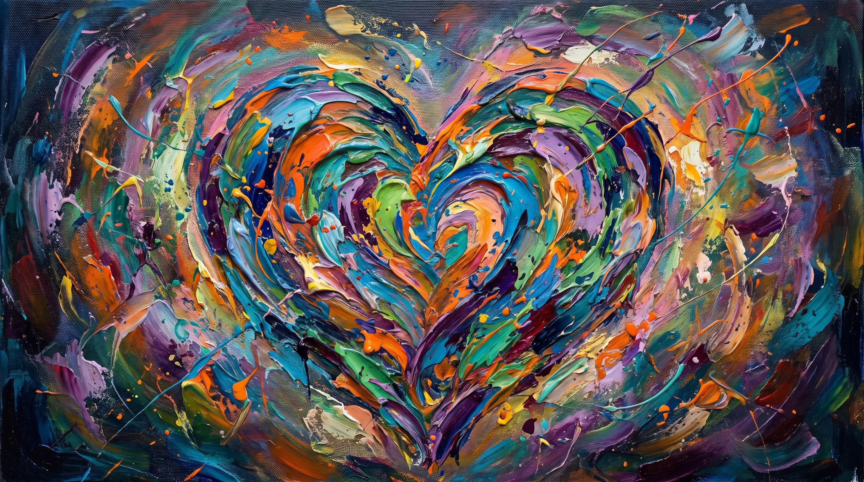 Impasto splatter heart — two energies painted into one